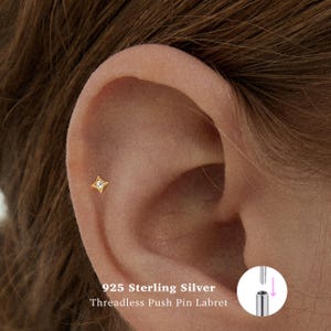 18g Push Pin Labret Stud • 925 Sterling Silver • Tiny cz Studs • Tragus Stud • Flat Back Earring • Helix • Conch • Cartilage Stud