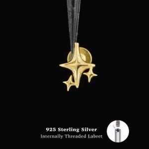 18/16G Star Internally Threaded • 925 Sterling Silver • Tragus Stud • Flat Back Earring • Helix • Conch • Cartilage Stud