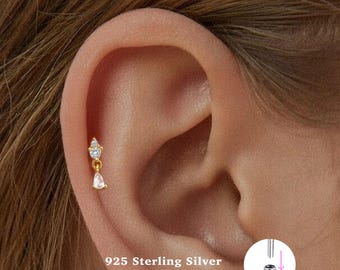 18g Labret Bolzen • 925 Sterling Silber • Kleine cz Ohrstecker • Tragus Ohrstecker • Flache Rückseite • Helix • Muschel • Knorpel Ohrstecker
