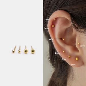 PAIR ITEM • 2mm-3mm Ball Stud Earrings • 925 Sterling Silver • Tiny dainty earrings • Tiny gold studs • Cartilage Earrings • Tiny Ball Studs