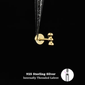 18/16G Three ball Internally Threaded • 925 Sterling Silver • Tragus Stud • Flat Back Earring • Helix • Conch • Cartilage Stud