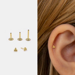 18g Push Pin Labret Stud • 925 Sterling Silver • Three Ball Stud • Tragus Stud • Flat Back Earring • Helix • Conch • Cartilage Stud