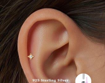 18g Labret Bolzen • 925 Sterling Silber • kleine cz Ohrstecker • Tragus Ohrstecker • Flache Rückseite • Helix • Muschel • Knorpel Ohrstecker