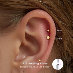18g DiscPush Pin Labret Stud • 925 Sterling Silver • Tiny Stud • Tiny flat stud • Tragus Stud • Flat Back Earring • Conch • Cartilage Stud