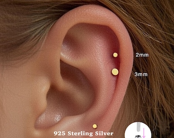 18g DiscPush Pin Labret Stud • 925 Sterling Silver • Tiny Stud • Tiny flat stud • Tragus Stud • Flat Back Earring • Conch • Cartilage Stud