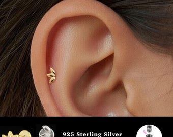 18/16G Litet blad med invändig gänga • 925 sterlingsilver • Tragusörhänge • Örhänge med platt baksida • Helix • Conch • Broskörhänge