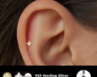 18/16G Tiny CZ Invändigt gängad • 925 Sterling Silver • Tragusörhänge • Platt baksida örhänge • Helix • Conch • Broskörhänge