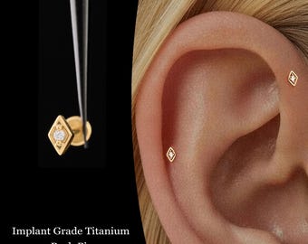 20/18/16G Tiny Cz Push Pin Labret • Titanium Threadless Flat Back Earring • Tragus Stud • Helix Stud • Cartilage Stud • Nose Stud
