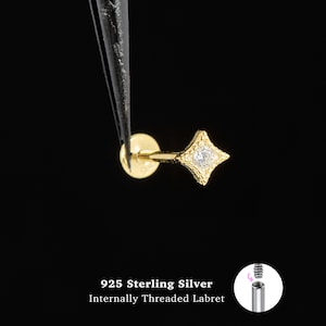 18/16G Tiny cz Internally Threaded • 925 Sterling Silver • Tragus Stud • Flat Back Earring • Helix • Conch • Cartilage Stud