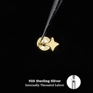 18/16G Sparkle Star Internally Threaded • 925 Sterling Silver • Tragus Stud • Flat Back Earring • Helix • Conch • Cartilage Stud