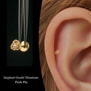 Labret de flor pequeña con pasador de presión 20/18/16G • Pendiente de titanio plano sin rosca • Pendiente para tragus • Pendiente para hélix • Pendiente para cartílago • Pendiente para nariz