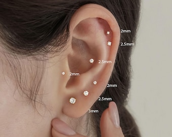PAIR ITEM: Tiny cz stud earrings • Dainty Minimalist earrings  •  Sterling silver earring  • Gold stud earrings •