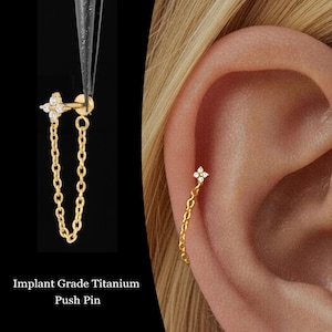 18G Flower Chain Push Pin Labret • Titanium Threadless Flat Back Earring • Tragus Stud • Helix Stud • Cartilage Stud • Nose Stud
