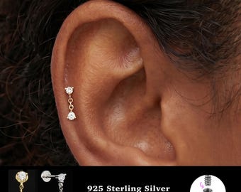 18/16G Internally Threaded • 925 Sterling Silver • Tragus Stud • Flat Back Earring • Helix • Conch • Cartilage Stud
