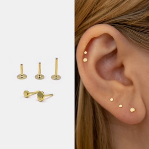 18g Push Pin Labret Stud • 925 Sterling Silver • Tiny Disk Stud • Tiny flat stud • Tragus Stud • Flat Back Earring • Conch • Cartilage Stud