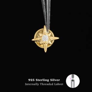 18/16G Star Internally Threaded • 925 Sterling Silver • Tragus Stud • Flat Back Earring • Helix • Conch • Cartilage Stud