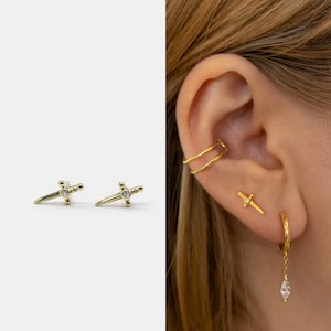 Tiny Knife Stud Earrings • 925 Sterling Silver • Tiny dainty earrings • Tiny gold studs • Cartilage Earrings