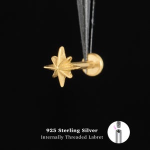 18/16G Starburst Internally Threaded • 925 Sterling Silver • Tragus Stud • Flat Back Earring • Helix • Conch • Cartilage Stud