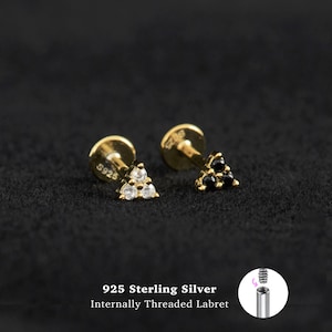 18/16G Internally Threaded • 925 Sterling Silver • Tragus Stud • Flat Back Earring • Helix • Conch • Cartilage Stud