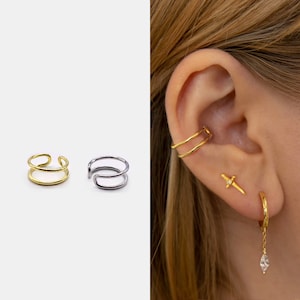 Double Line Ear Cuff No Piercing • 925 Sterling Silver • No Piercing • Sterling Silver Ear Cuff - Dainty Ear Cuff