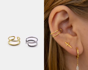Double Line-oormanchet zonder piercing • 925 sterlingzilver • Geen piercing • Sterlingzilveren oormanchet - sierlijke oormanchet