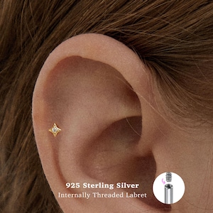 18/16G Tiny cz Internally Threaded • 925 Sterling Silver • Tragus Stud • Flat Back Earring • Helix • Conch • Cartilage Stud