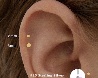 18g DiscPush Pin Labret Stud • 925 Sterling Silver • Tiny Stud • Tiny flat stud • Tragus Stud • Flat Back Earring • Conch • Cartilage Stud