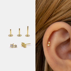 18g Push Pin Labret Stud • 925 Sterling Silver • Tragus Stud • Flat Back Earring • Helix • Conch • Cartilage Stud