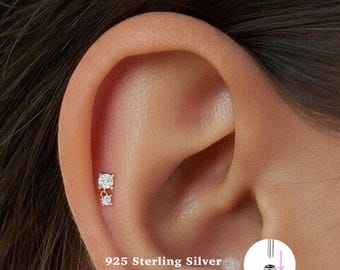 18g Labret Ohrstecker • 925 Sterling Silber • kleiner Cz Ohrstecker • Tragus Ohrstecker • Flache Rückseite • Helix • Muschel • Knorpel Ohrstecker