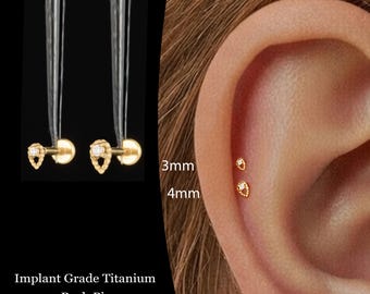 20/18/16G Tiny Teardrop Push Pin Labret • Titanium Threadless Flat Back Earring • Tragus Stud • Helix Stud • Cartilage Stud • Nose Stud