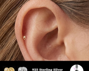 18/16G Liten droppformad örhänge med invändig gänga • 925 sterlingsilver • Tragusörhänge • Örhänge med platt baksida • Helix • Conch • Broskörhänge
