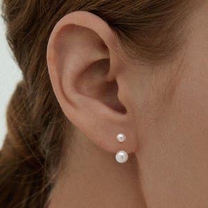 Pearl Front Back earring • 925 Sterling Silver • Stud Earrings • Tiny dainty earrings • Tiny gold studs • Cartilage Earrings