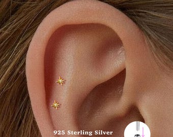 18g Starburst Push Pin Labret Stud • 925 Sterling Silver • Three Ball Stud • Tragus Stud • Flat Back Earring • Helix • Conch •Cartilage Stud
