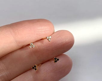 Three cz stud earrings - Tiny gold studs - Silver tiny studs - Minimalist stud earrings - Stud earrings - Gold dainty studs -Tiny earrings