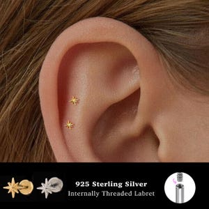 18/16G Starburst z gwintem wewnętrznym • Srebro próby 925 • Kolczyk do tragusu • Kolczyk z płaskim tyłem • Helix • Muszla • Kolczyk do chrząstki