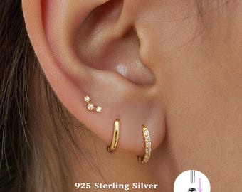 18g Labret Bolzen • 925 Sterling Silber • Drei cz Ohrstecker • Tragus Ohrstecker • Flache Rückseite • Helix • Muschel • Knorpel Ohrstecker