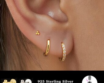 18/16G Three ball Internally Threaded • 925 Sterling Silver • Tragus Stud • Flat Back Earring • Helix • Conch • Cartilage Stud