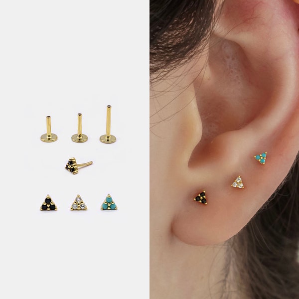 18g Push Pin Labret Stud • 925 Sterling Silver • Tragus Stud • Flat Back Earring • Helix • Conch • Cartilage Stud