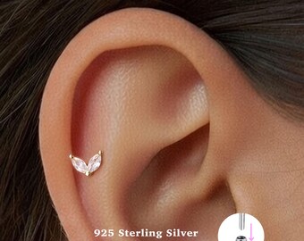 18g Labret Ohrstecker • 925 Sterling Silber • Kleine Cz Blume Ohrstecker • Tragus Ohrstecker • Flache Rückseite • Helix • Muschel • Knorpel Ohrstecker