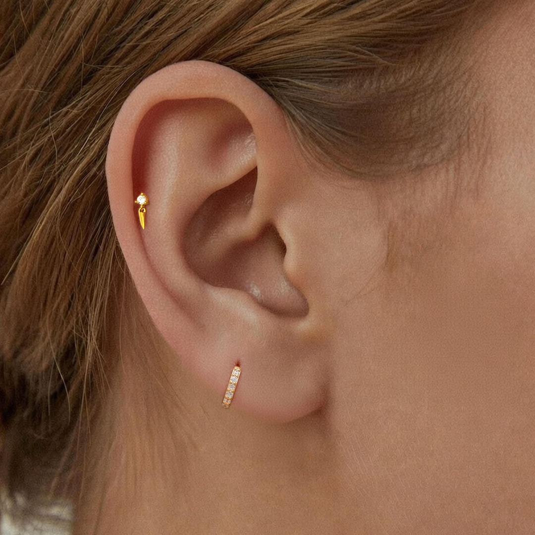 Tiny Spike Dangle Studs • Dainty Dangle Earrings • Cz Stud