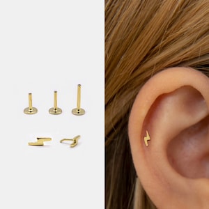 18g Labret Bolzen • 925 Sterling Silber • Blitz Bolzen • Tragus Ohrstecker • Flache Rückseite • Helix • Muschel • Knorpel Ohrstecker