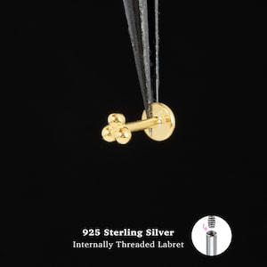 18/16G Three ball Internally Threaded • 925 Sterling Silver • Tragus Stud • Flat Back Earring • Helix • Conch • Cartilage Stud