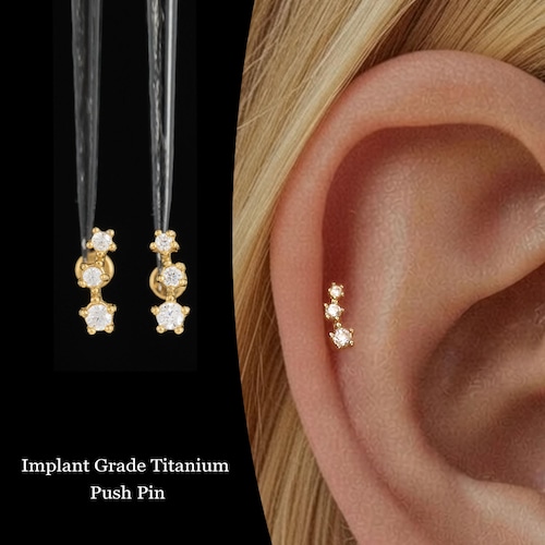 Labret à épingles 20/18/16 g pour grimper • Boucle d'oreille en titane sans filetage à dos plat • Clou tragus • Clou hélicoïdal • Clou pour cartilage • Clou nasal