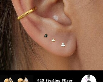 18/16G Internally Threaded • 925 Sterling Silver • Tragus Stud • Flat Back Earring • Helix • Conch • Cartilage Stud