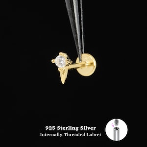 18/16G Tiny spike Internally Threaded • 925 Sterling Silver • Tragus Stud • Flat Back Earring • Helix • Conch • Cartilage Stud