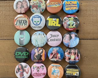 Y2K Nostalgia Buttons or Magnets: 90s and 2000s Party Favors