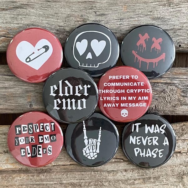 Elder Emo Buttons or Magnets: "It Was Never a Phase" Party Favors