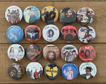 90s Hip Hop and R&B Buttons or Magnets: 90s Party Favors