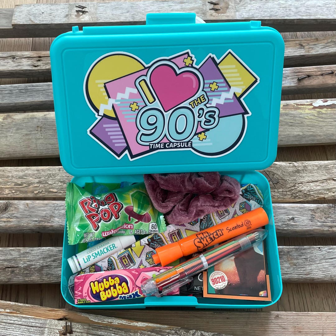 90s Nostalgia Gift Box: Pencil Case With Trinkets, Candy and