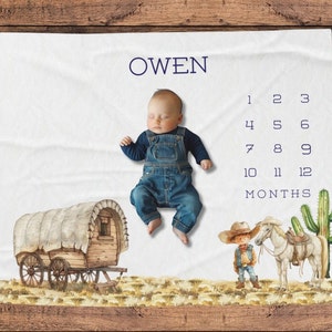 Personalized Western Milestone Blanket, Baby Boy Monthly Growth Tracker, Personalized Name Blanket, Cowboy Nursery Decor, Baby Shower Gift